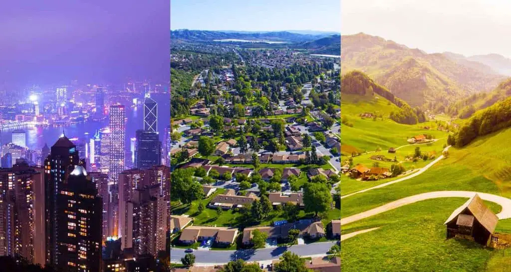 urban vs suburban vs rural